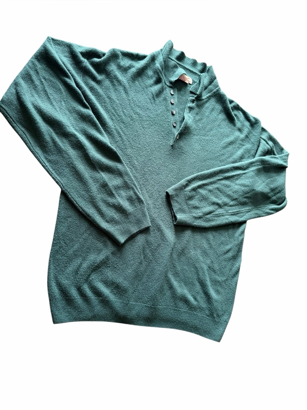Vintage kikit Men's Teal Button-Neck Sweater
